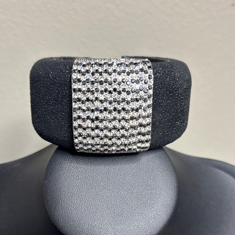 Chunky Black Silver Statement Contemporary Wide Cuff Bracelet